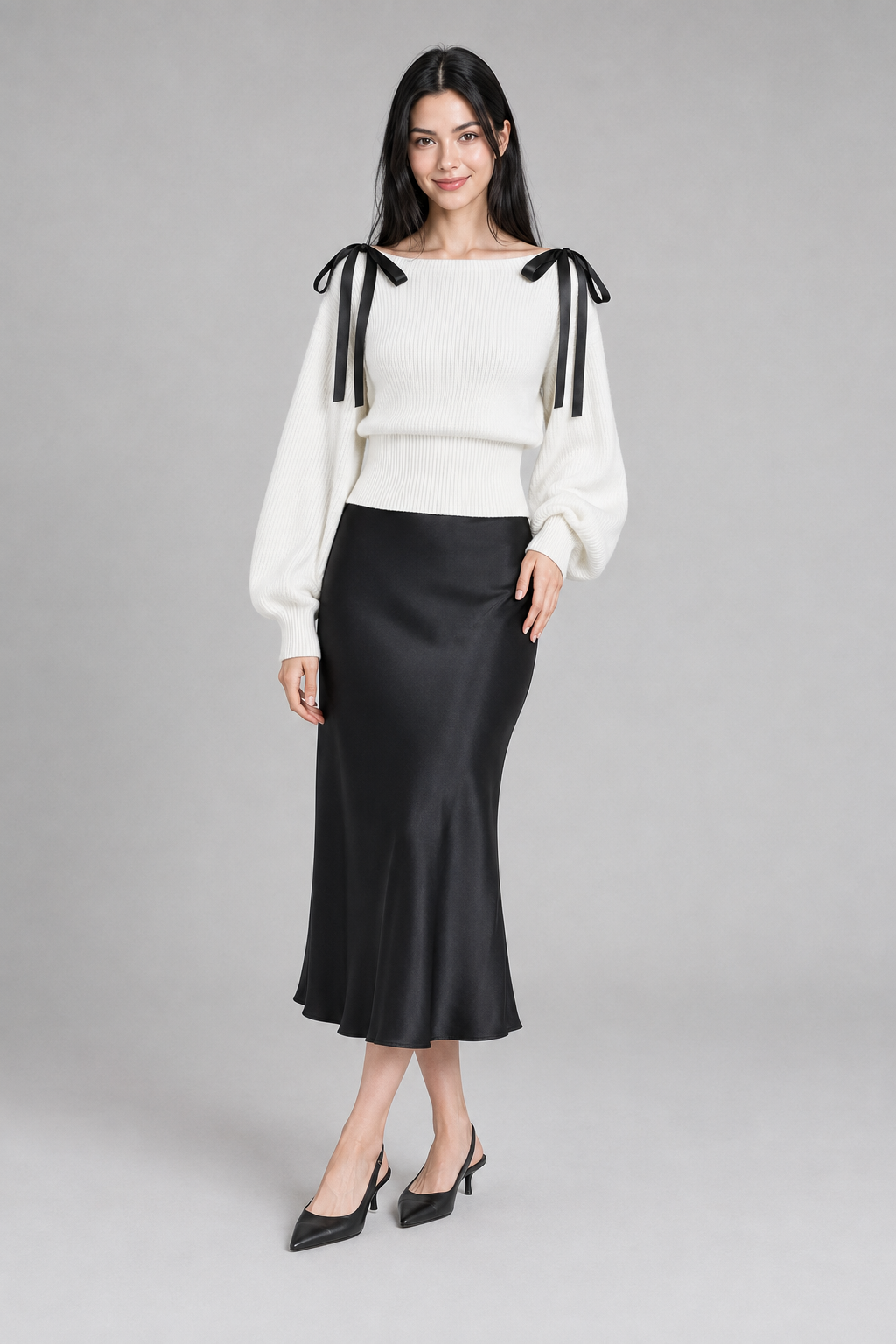 Color: White | Cropped Strickpullover mit Schleifendetails, photo 5