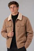 Color: Khaki | Gefütterte Herren Cordjacke mit Teddyfleece – Ansicht 3