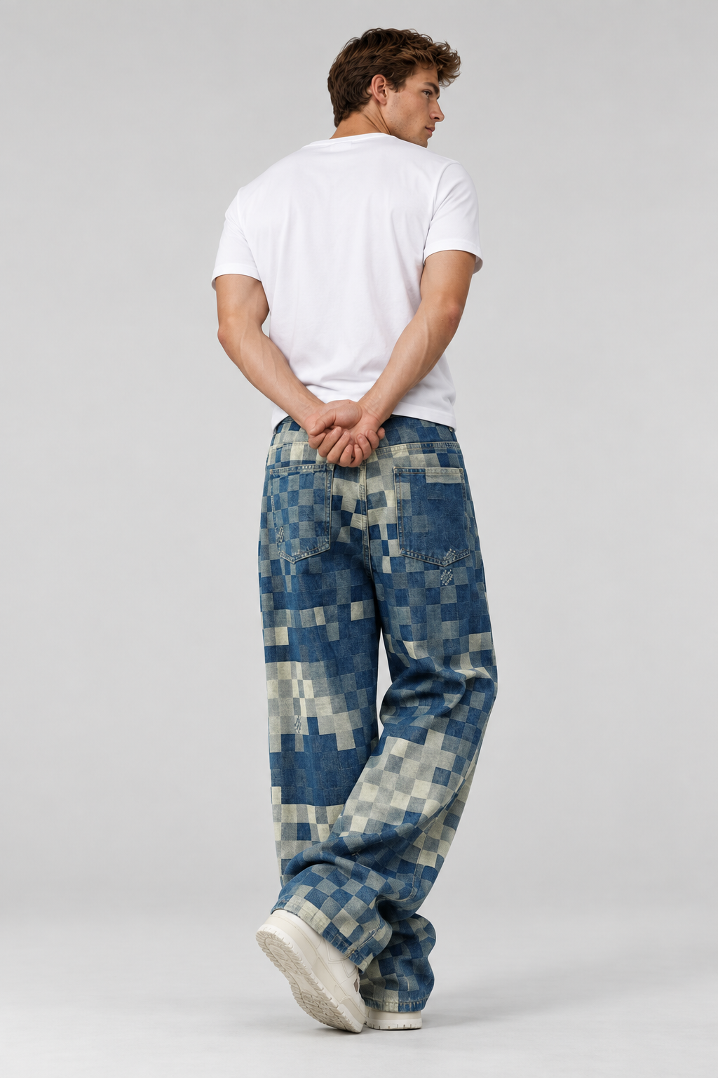 Mosaik Wide-Leg Jeans mit Waschung