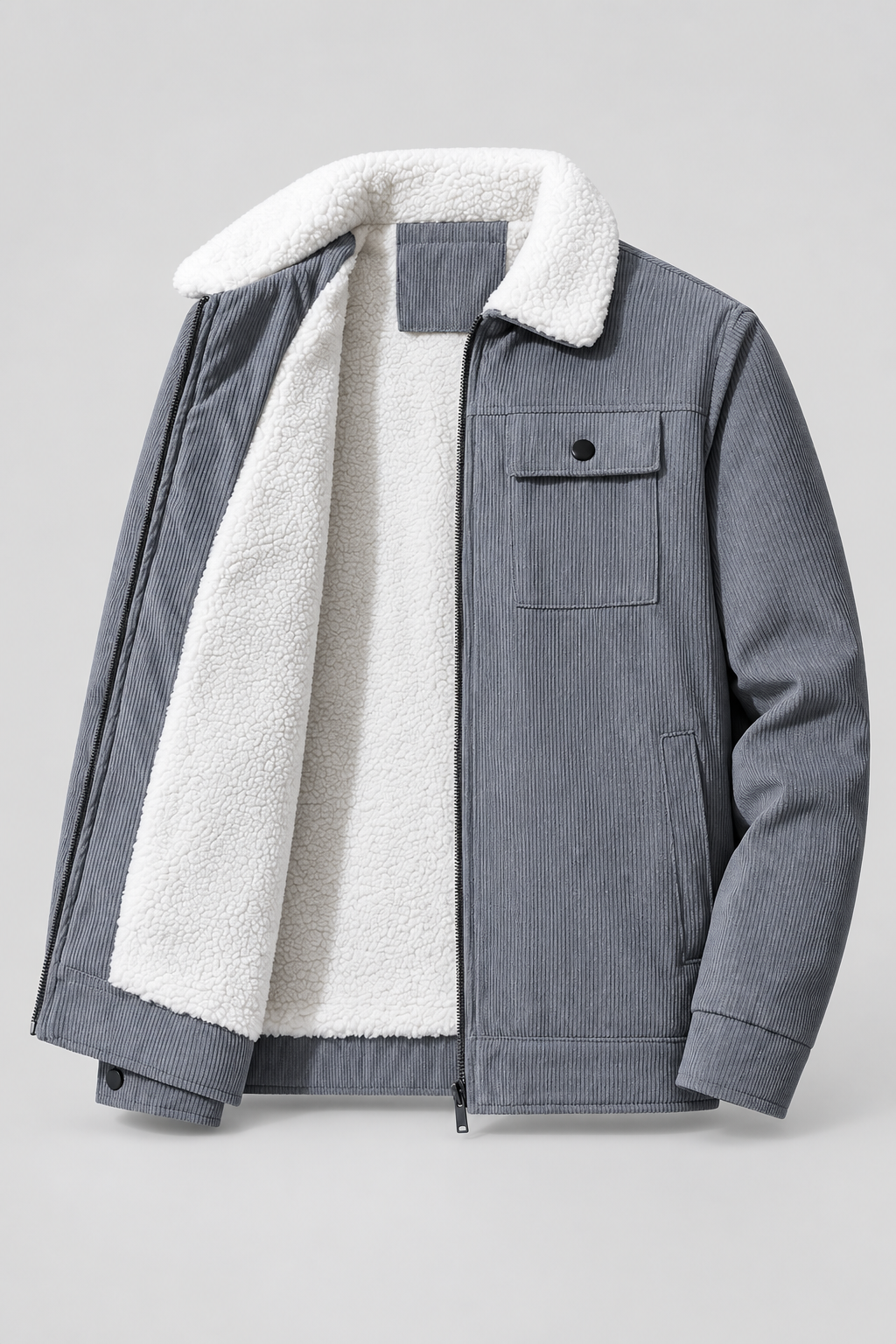 Color: Gray | Gefütterte Herren Cordjacke mit Teddyfleece – Ansicht 2
