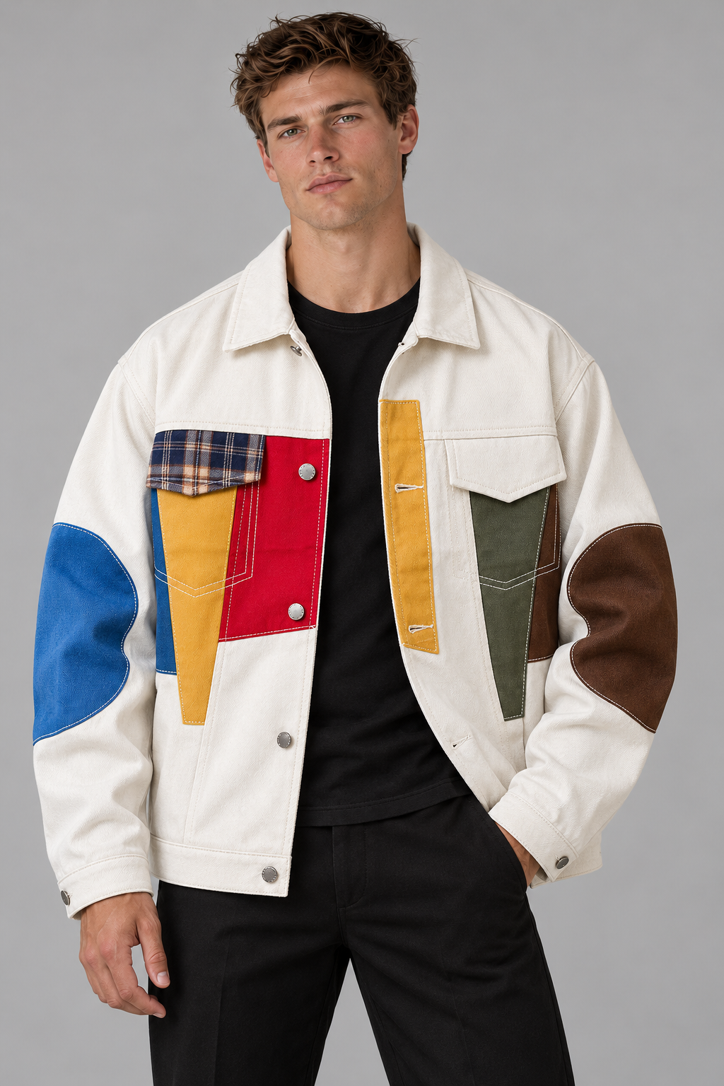 Oversize Jeansjacke mit Patchwork-Details