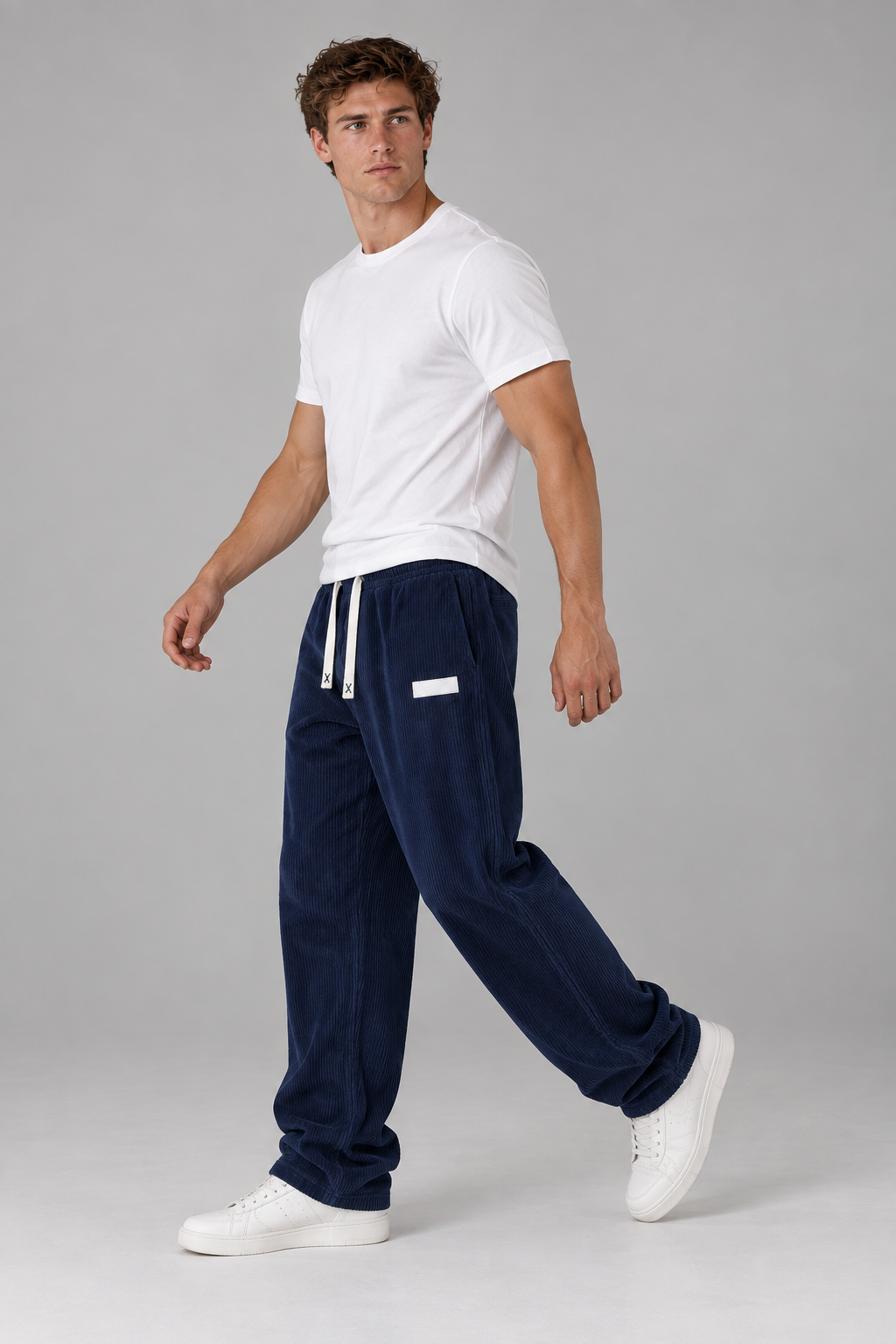 Color: Navy Blue | Herren Cordhose mit weitem Bein und Kordelzug – Ansicht 3