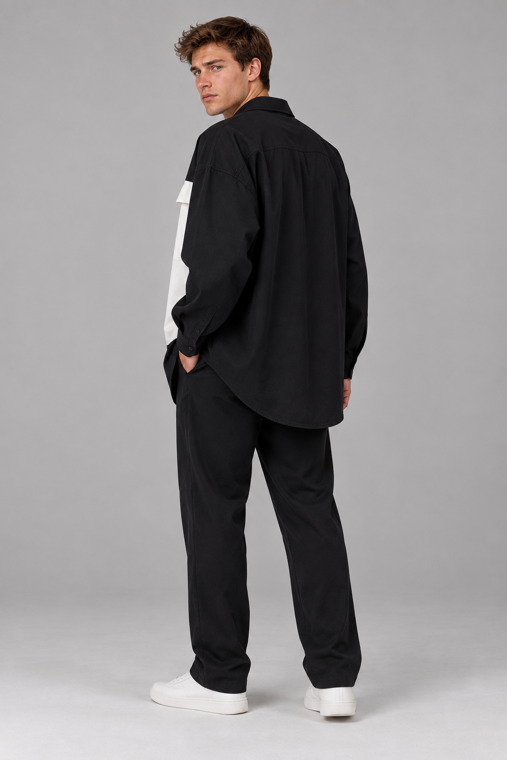 Herren Oversize-Hemdjacke im Colorblock-Design