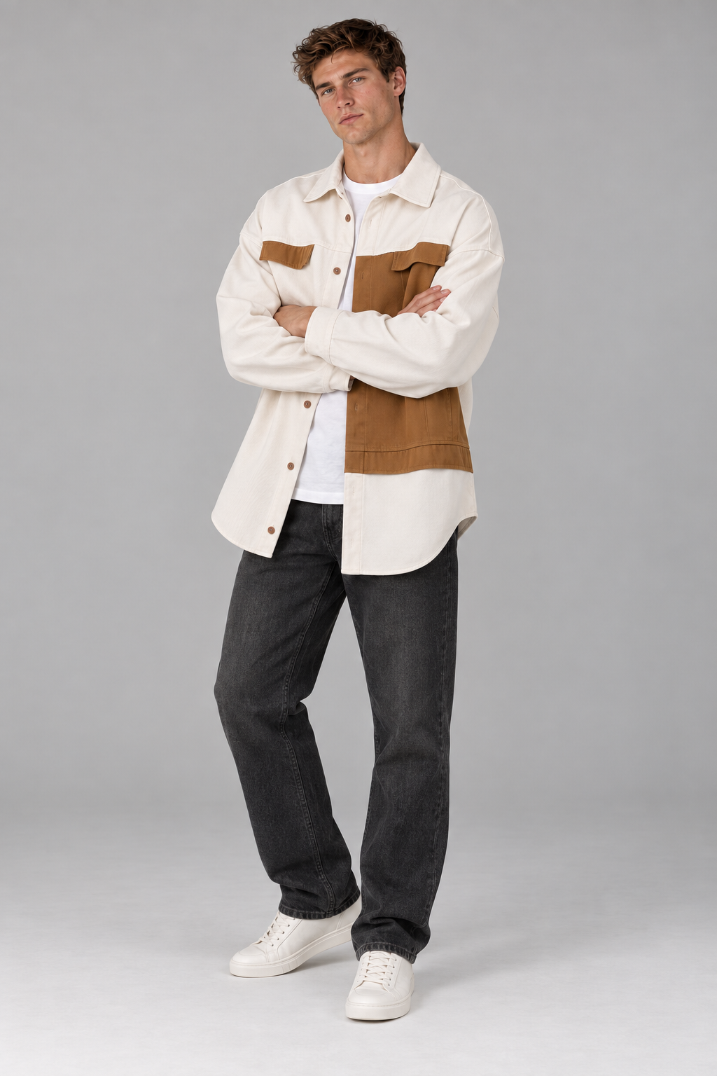 Herren Oversize-Hemdjacke im Colorblock-Design