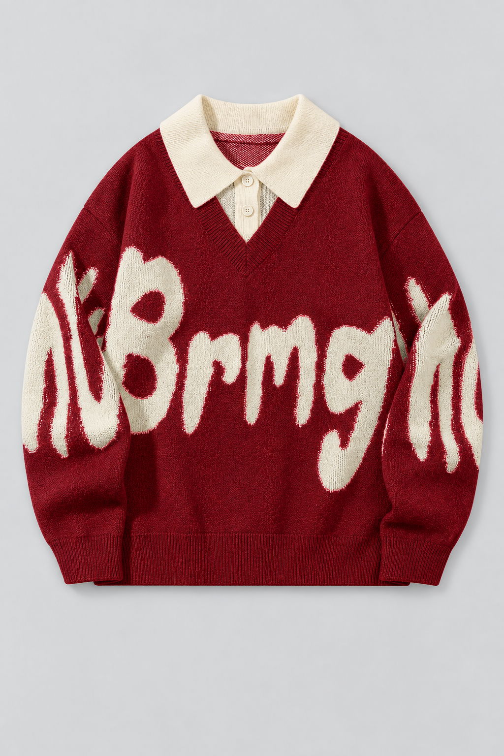 Color: Rot | Oversize Strickpullover mit Polokragen und Statement-Schriftzug – Ansicht 2