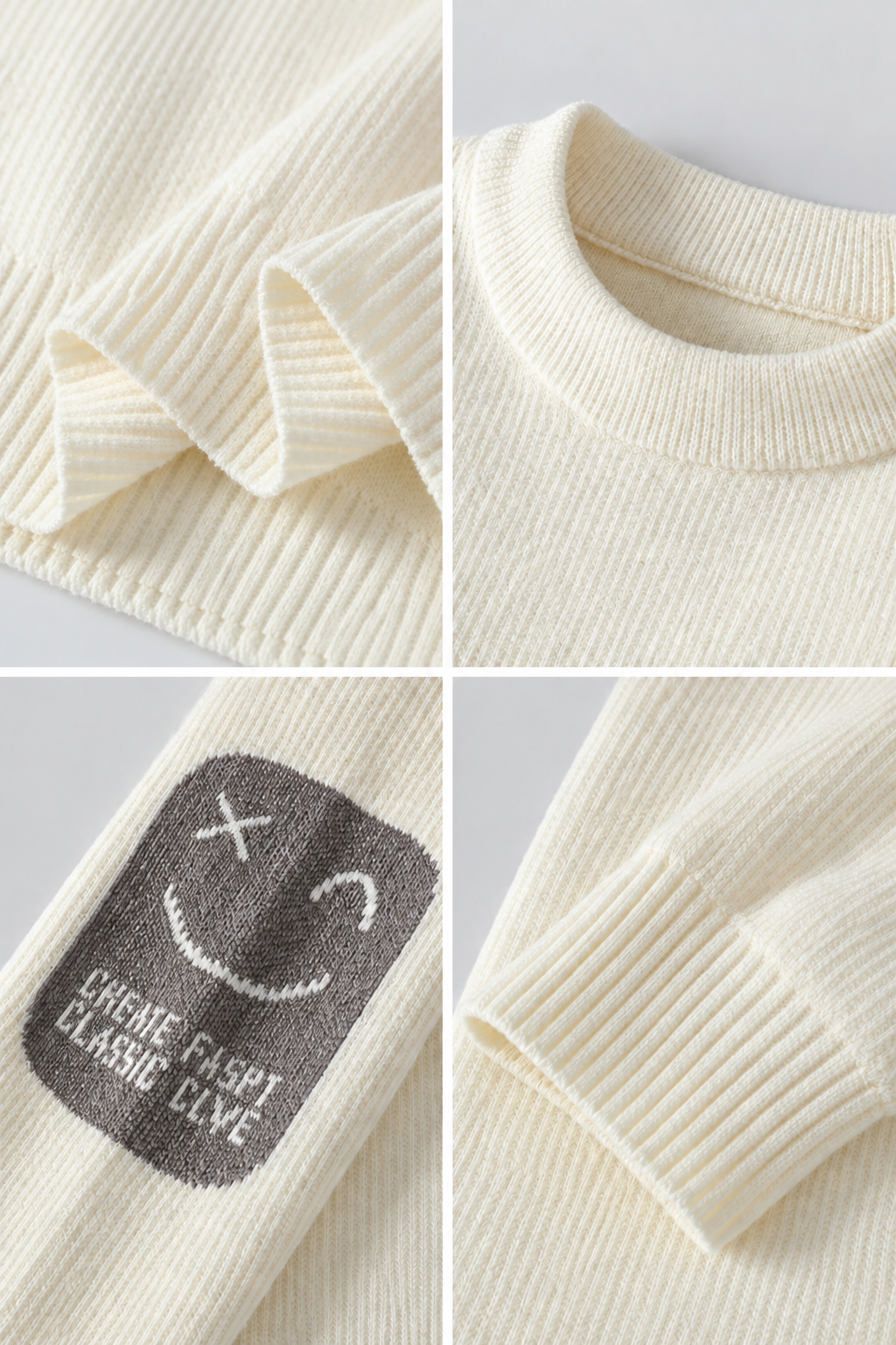 Color: Off-White / Cremeweiß | Gefütterter Herren Strickpullover mit Smiley-Details – Ansicht 4