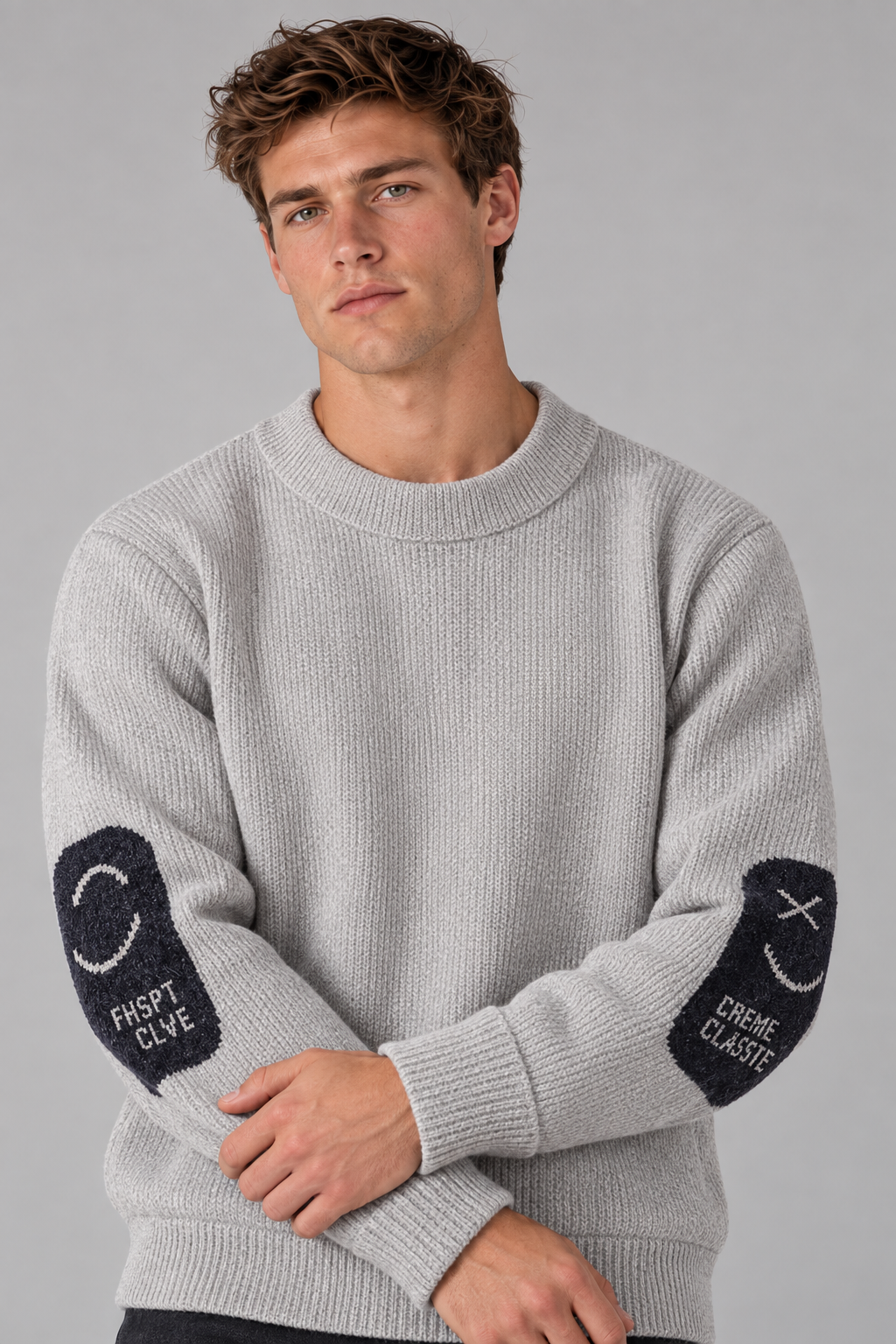 Color: Light Gray | Gefütterter Herren Strickpullover mit Smiley-Details – Ansicht 3