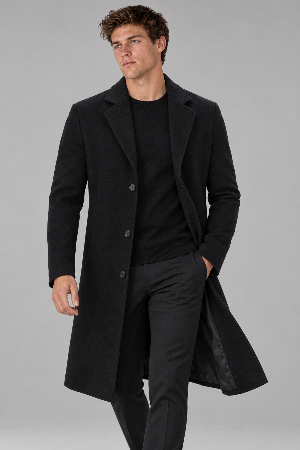 Color: Black | Herren Mantel mit Reverskragen in Slim Fit – Ansicht 3