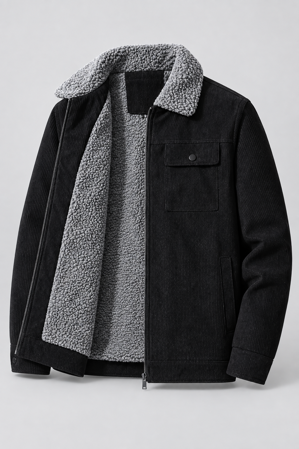 Color: Black | Gefütterte Herren Cordjacke mit Teddyfleece – Ansicht 2
