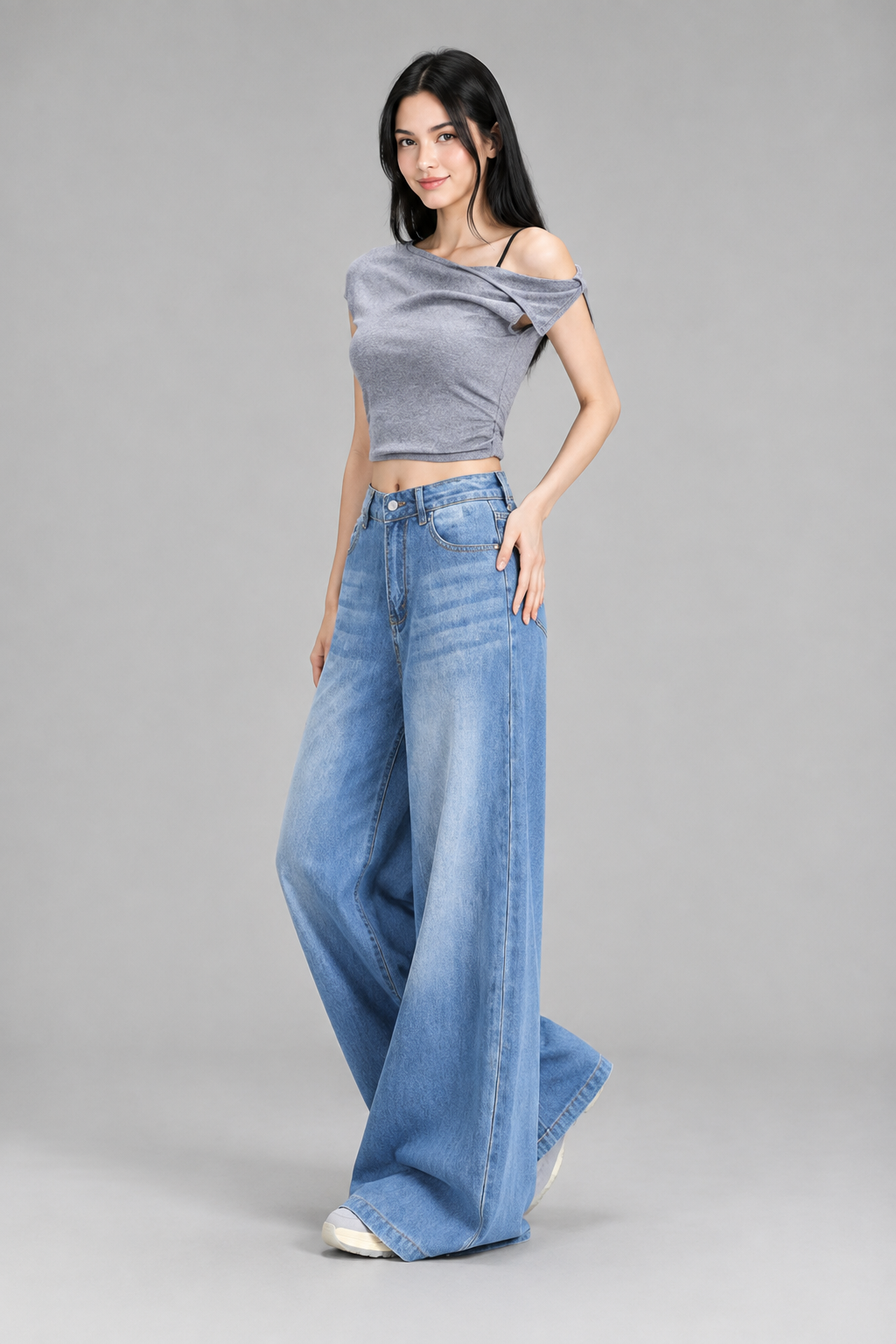 Color: Light Blue / Powder Blue | Damen High-Waist Wide-Leg Jeans aus Lyocell – Washed Blue, photo 4
