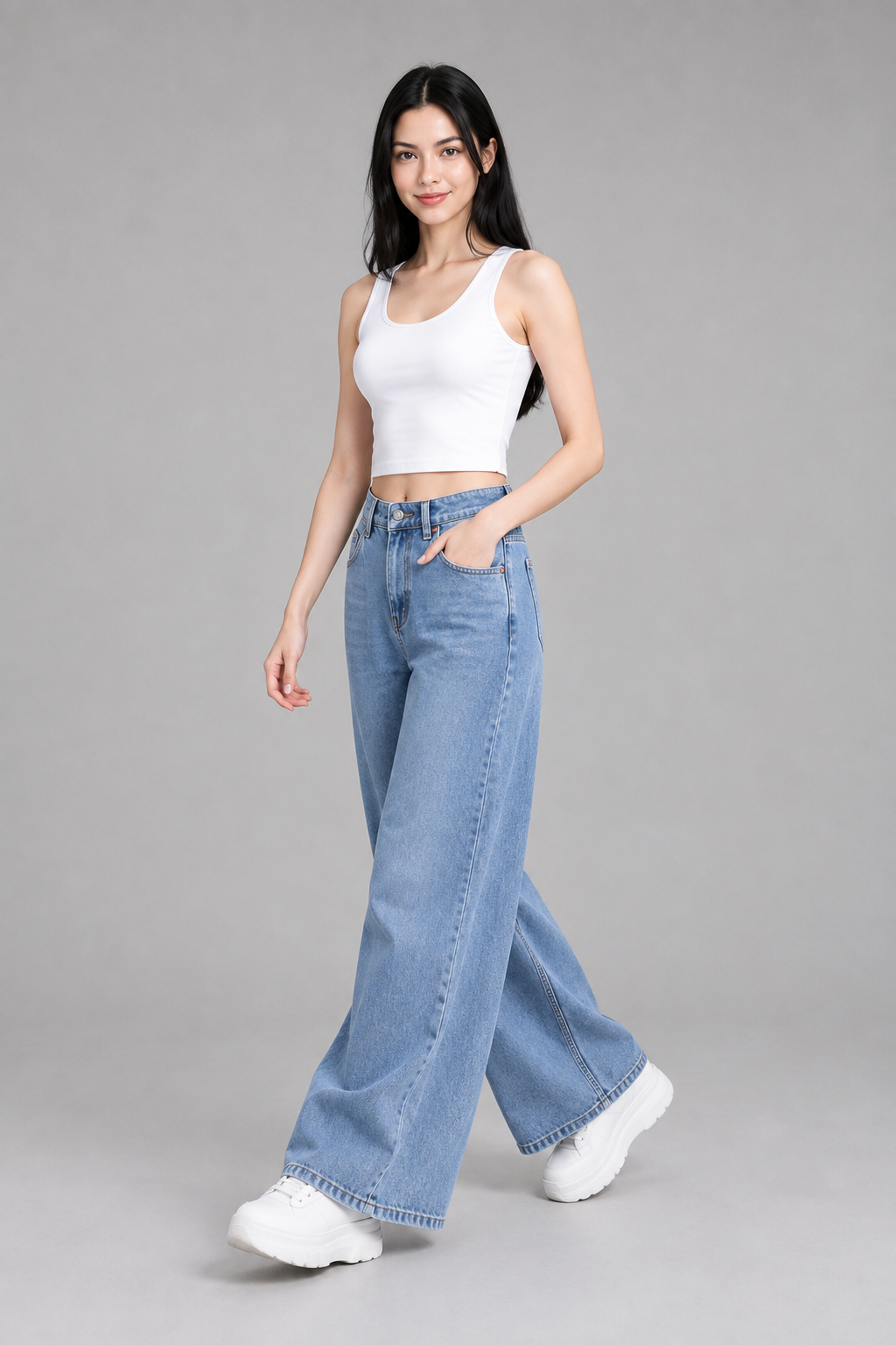 Color: Light Blue / Powder Blue | Damen High-Waist Wide-Leg Jeans in Hellblau, photo 4