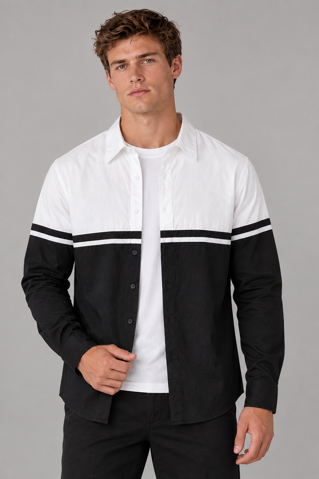 Herren Colorblock-Hemd aus 100 % Baumwolle