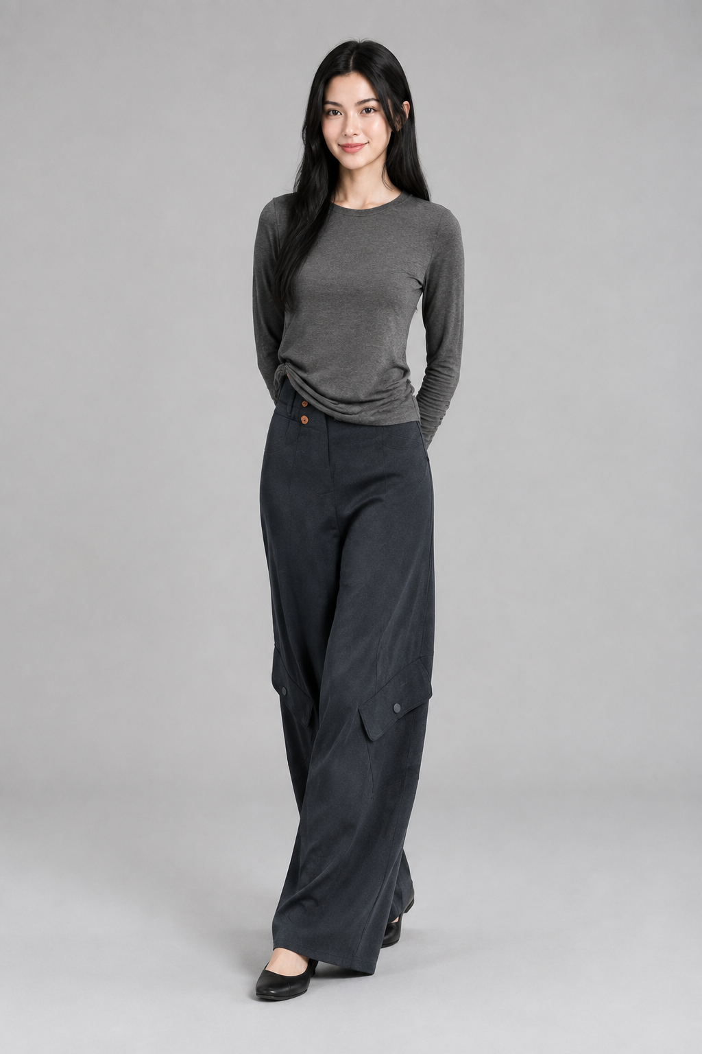 Color: Black | Damen High-Waist Wide-Leg Cargo-Hose, photo 11