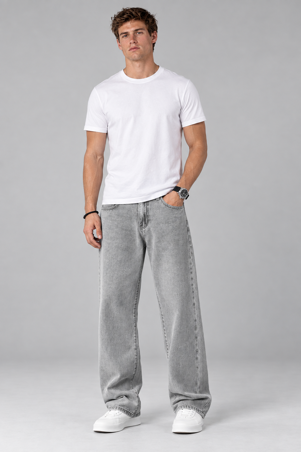 Color: Gray | Jungen Vintage Wide-Leg Jeans mit Washed-Effekt – Ansicht 4