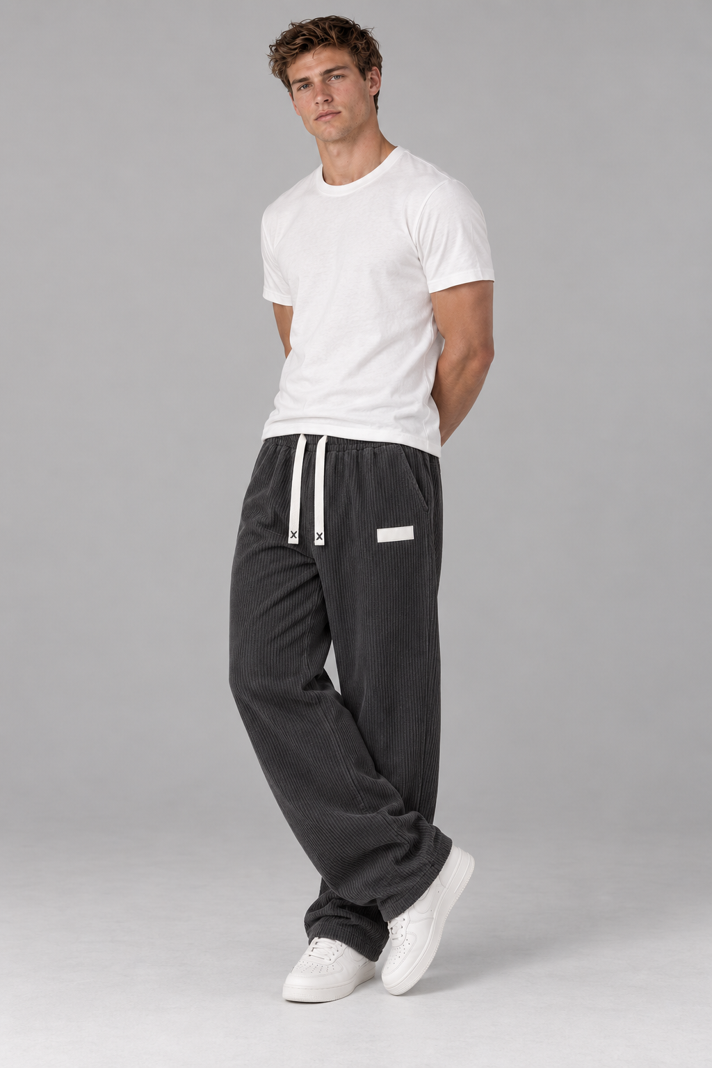 Color: Dark Gray | Herren Cordhose mit weitem Bein und Kordelzug – Ansicht 2