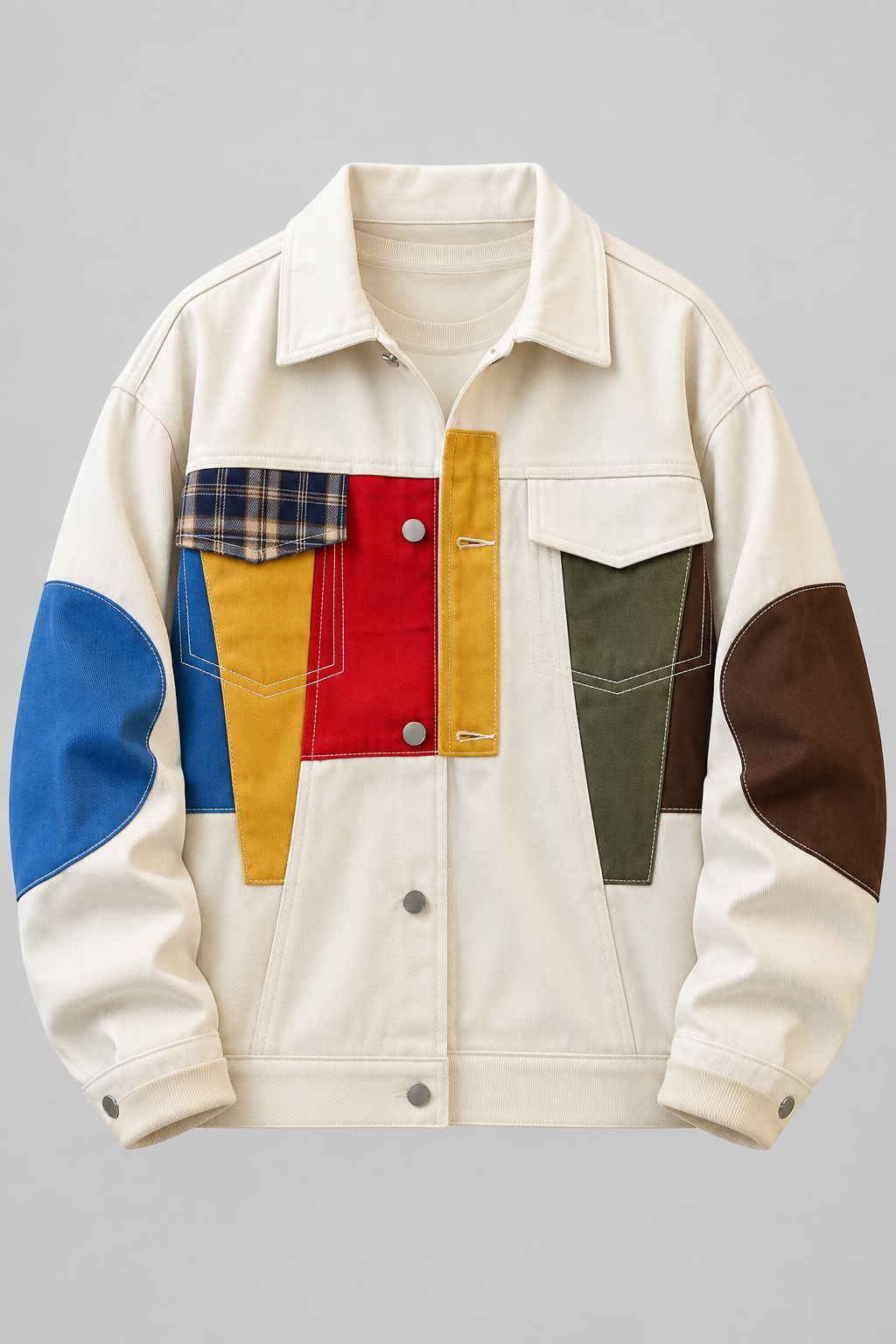 Oversize Jeansjacke mit Patchwork-Details