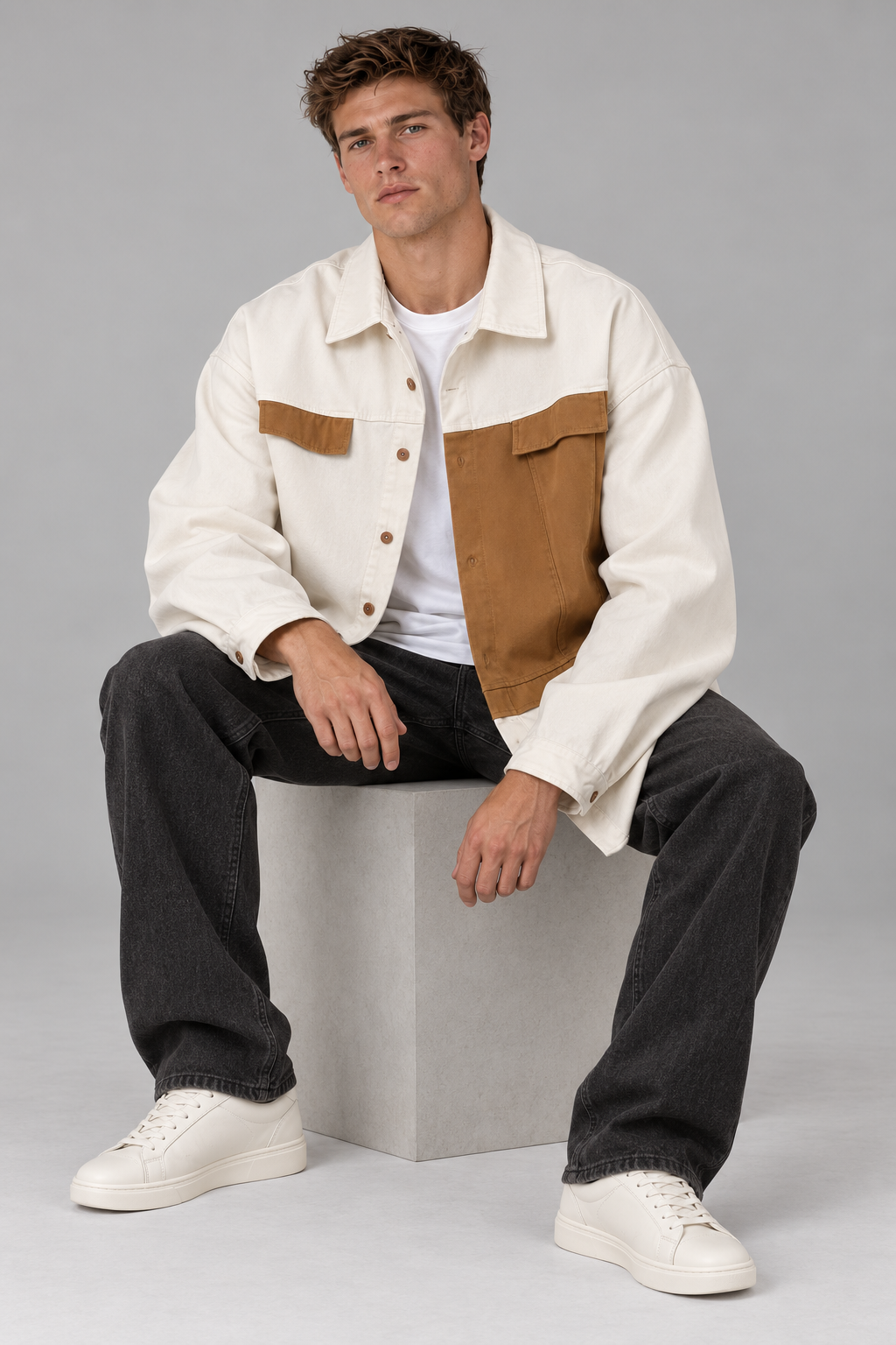 Herren Oversize-Hemdjacke im Colorblock-Design