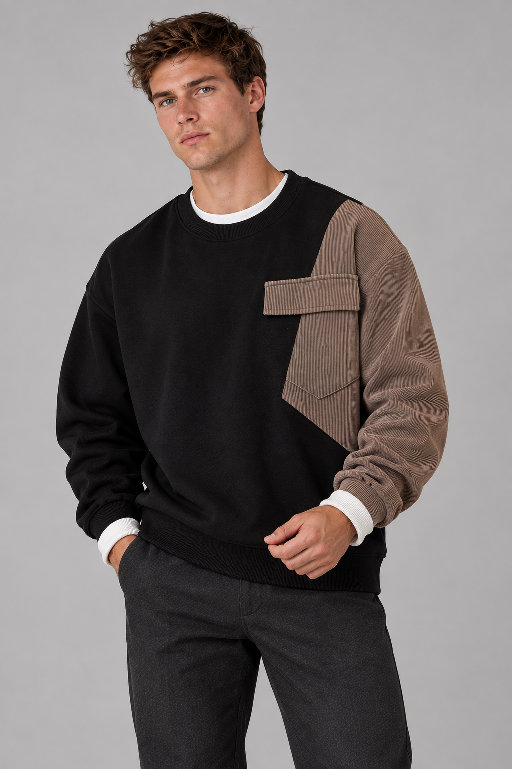 Oversize Sweatshirt mit asymmetrischen Cord-Details