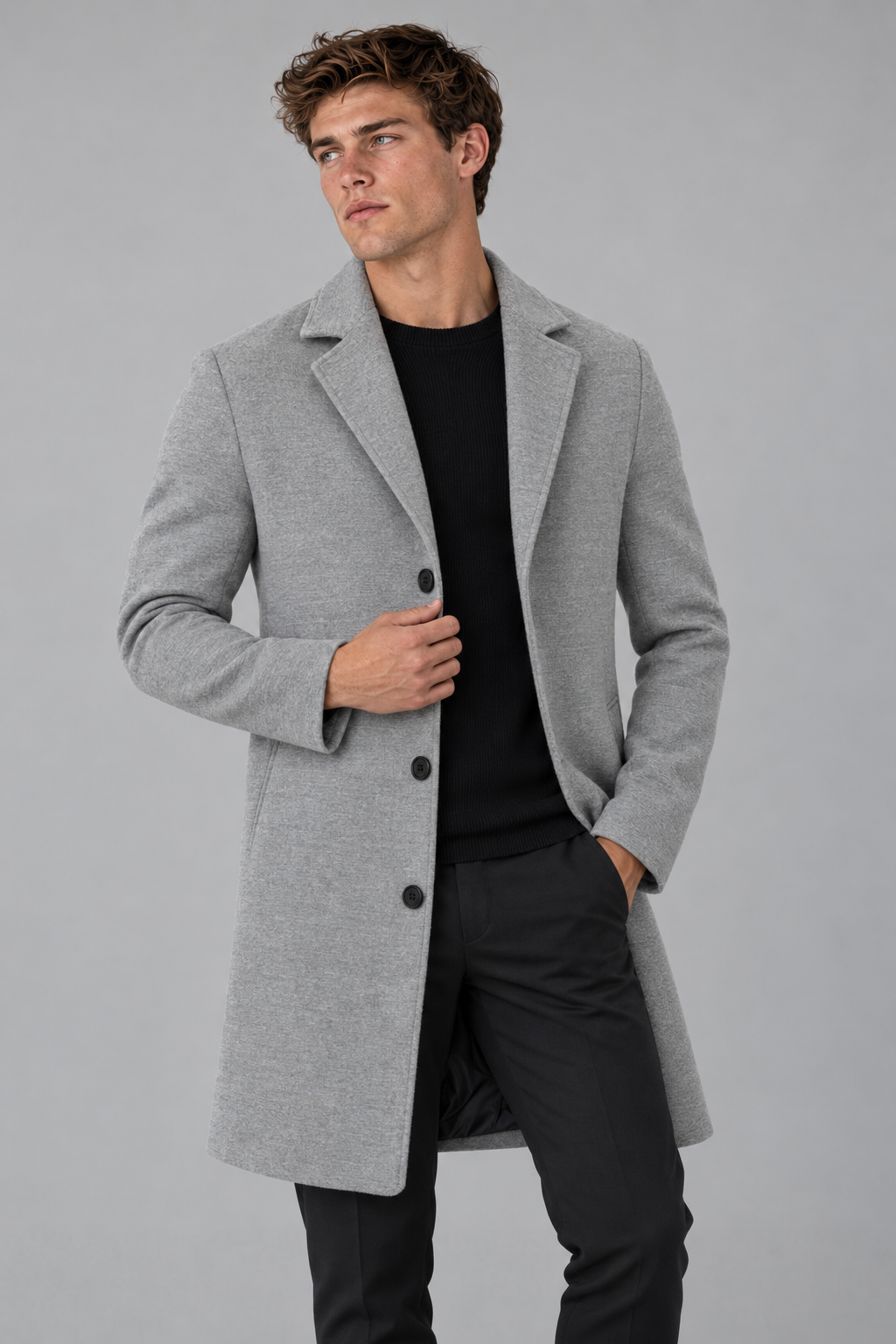 Color: Light Gray | Herren Mantel mit Reverskragen in Slim Fit – Ansicht 3