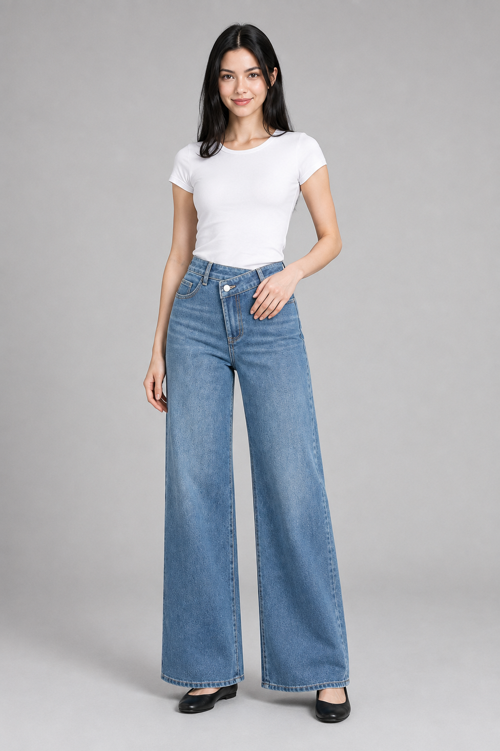 Color: Light Blue / Powder Blue | Damen Wide-Leg Jeans mit asymmetrischem Bund, photo 7
