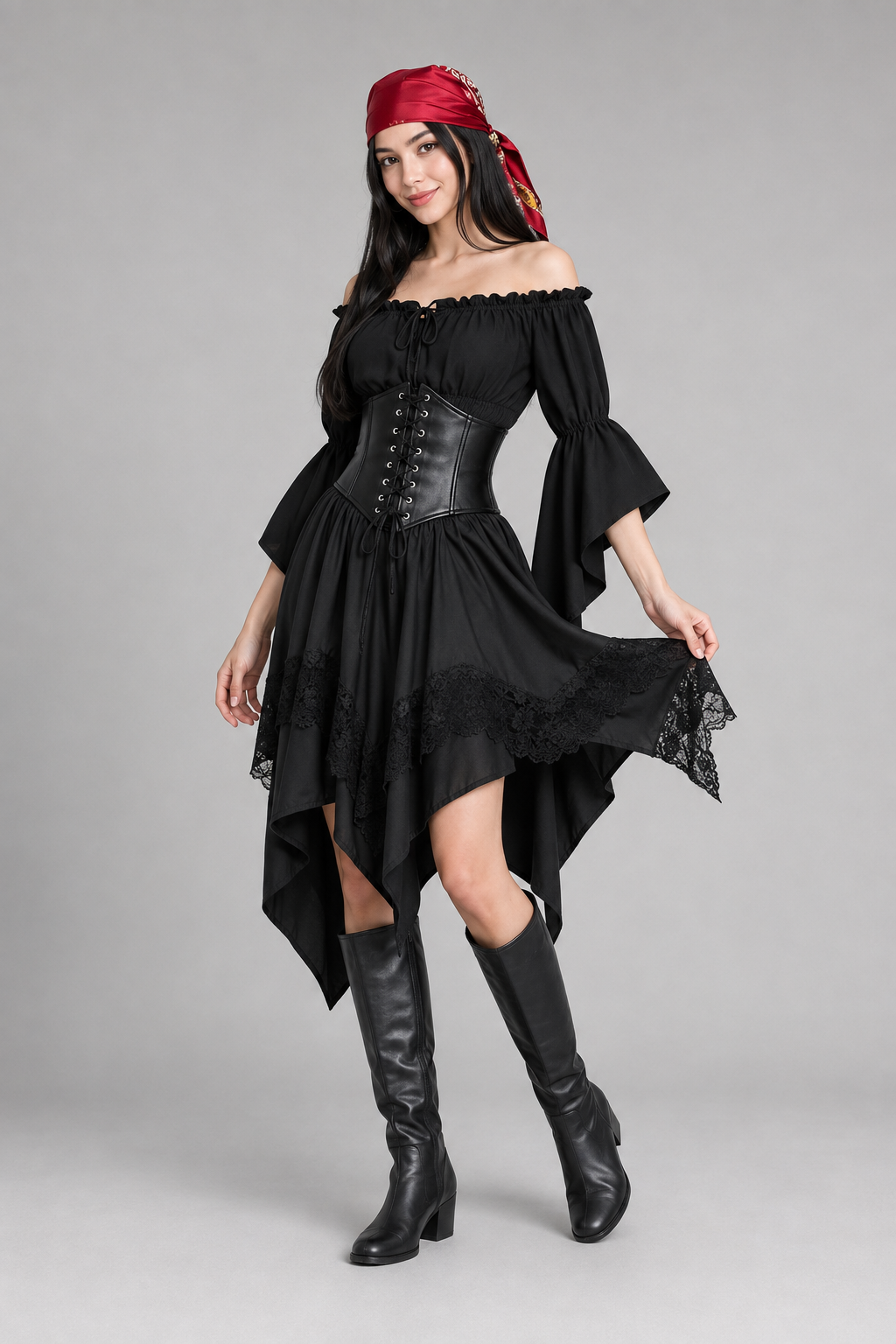 Color: Black | Dreiteiliges Renaissance-Kostüm mit asymmetrischem Rock, photo 10