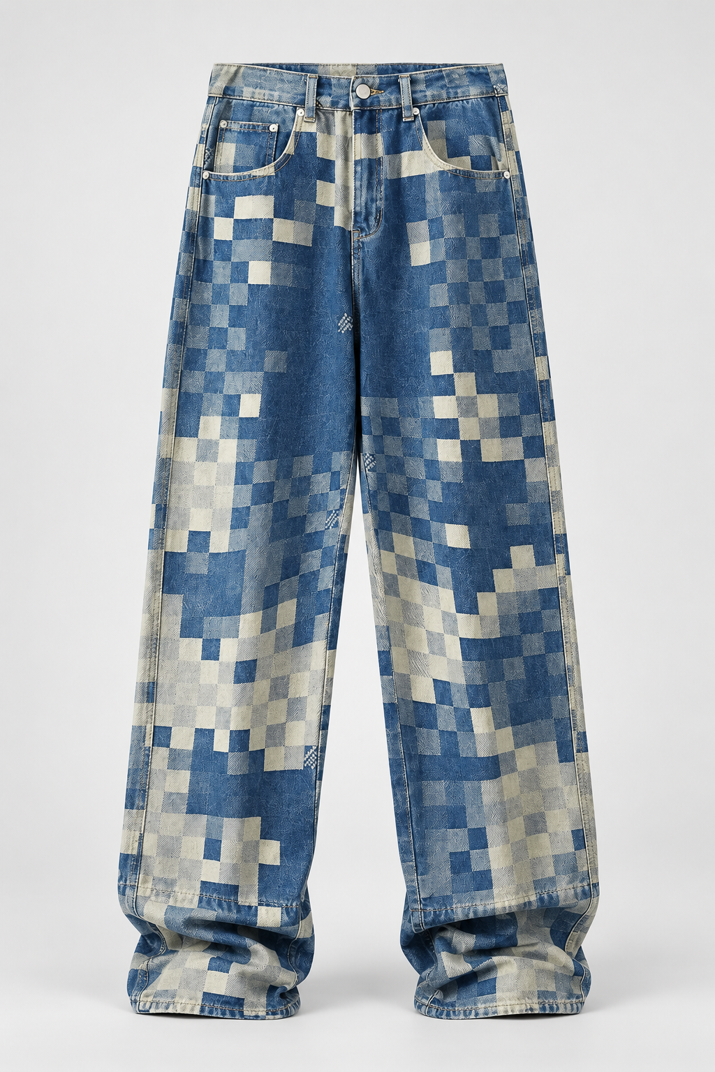 Mosaik Wide-Leg Jeans mit Waschung